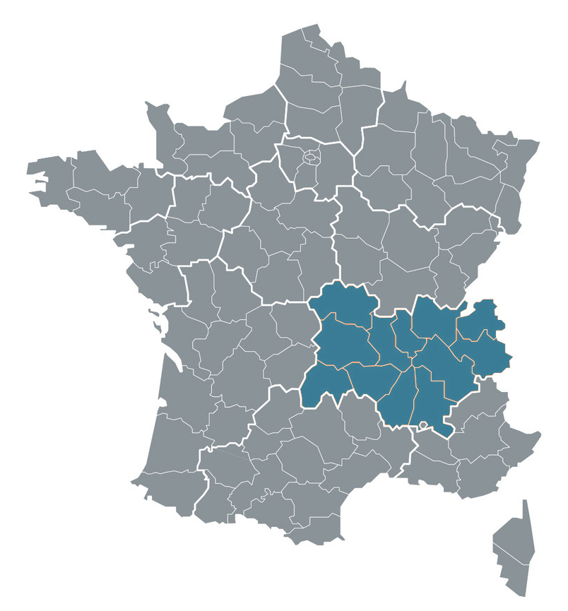 France massage - carte région Auvergne-Rhône-Alpes